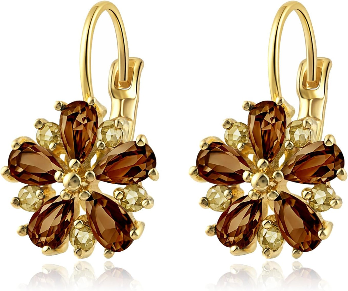 Vintage 14K Gold Plated Flower Birthstone Earrings