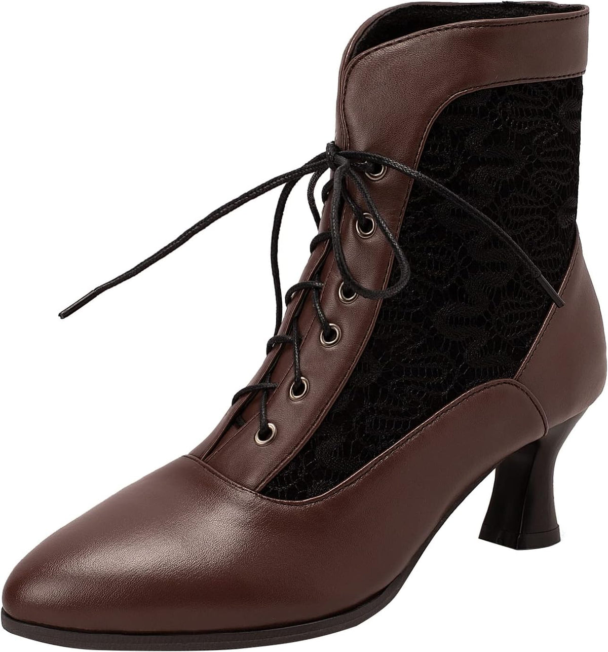 LanreyTaley Victorian Boots Wedding Shoes for Bride Lace up Boots for Women Lace Witch Shoes Renaissance Black