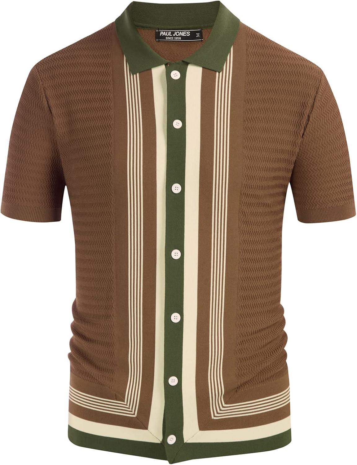 PJ PAUL JONES Men's Vintage Stripe Knit Polo Shirts Short Sleeve Stylish Button Down Cardigan Sweater Secondary image