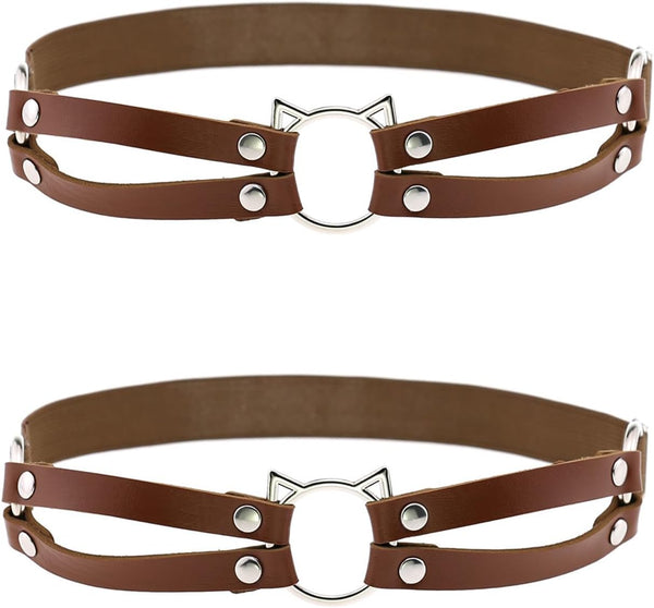 2pcs Adjustable Faux Leather Leg Garter, Elastic Punk Thigh Straps for Ladies