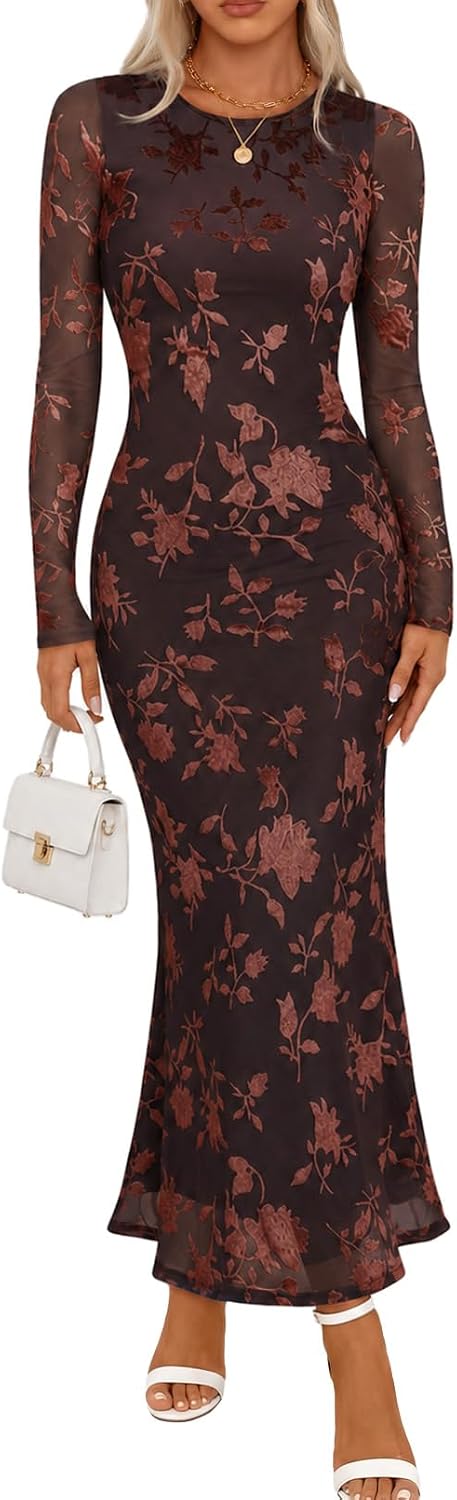 MEROKEETY Womens Fall Velvet Formal Wedding Guest Maxi Dress