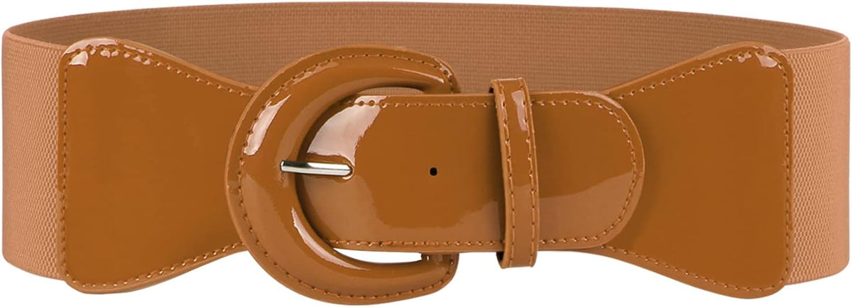 JASGOOD Women Wide Elastic Belts Vintage Chunky Buckle Patent Leather Belt