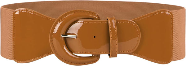 JASGOOD Women Wide Elastic Belts Vintage Chunky Buckle Patent Leather Belt