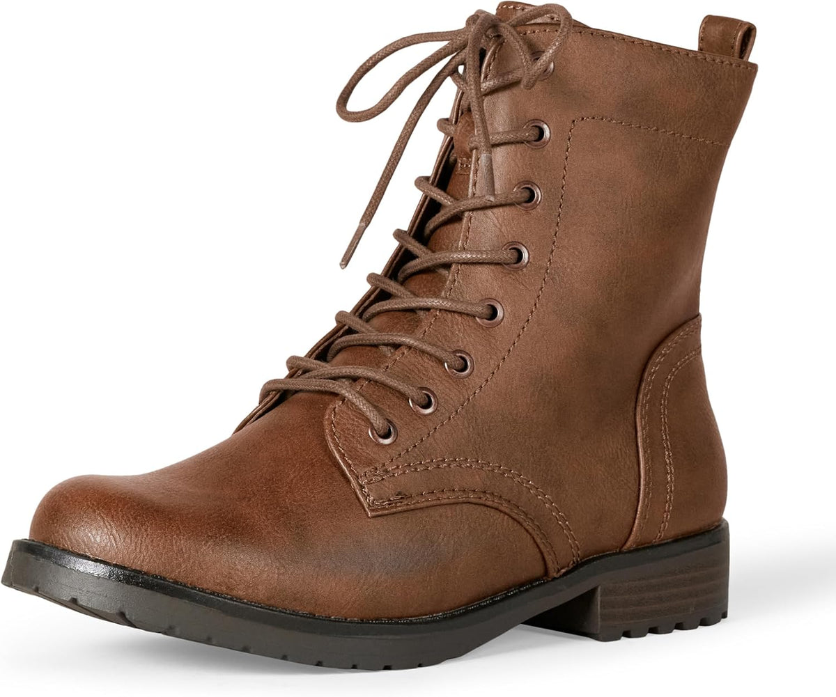 Amazon Essentials Women's Lace-Up Combat Ankle Boots with Side Zipper, Lug Sole Main image