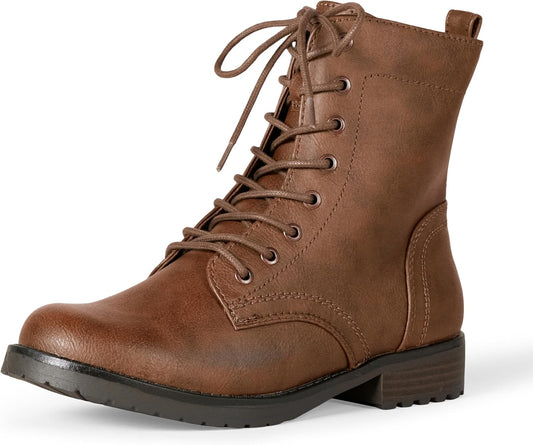 Amazon Essentials Women's Lace-Up Combat Ankle Boots with Side Zipper, Lug Sole