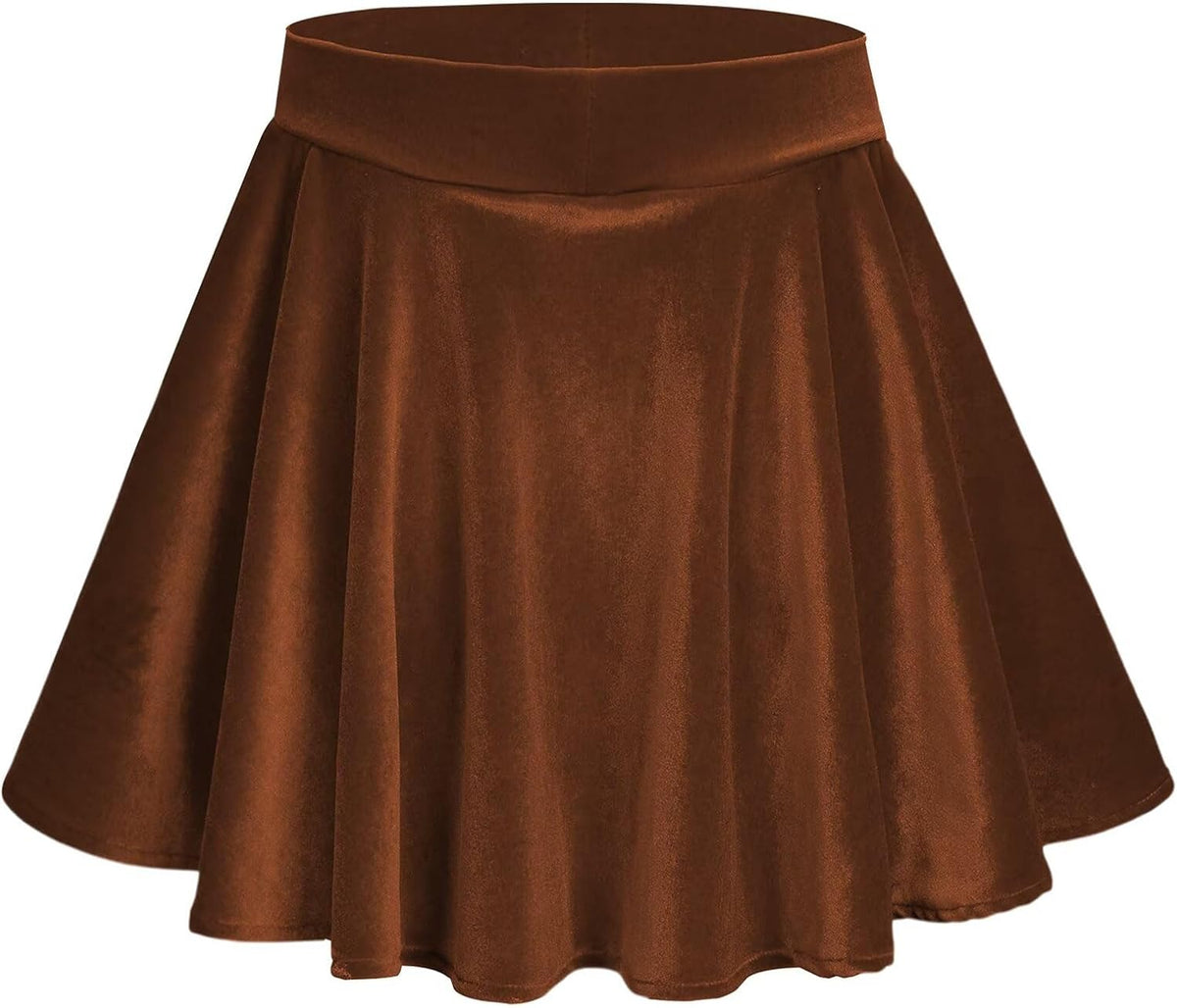 Girls Velvet Pleated Skirts Mini Strech Twirl Skirt with Pockets 6-16 Years