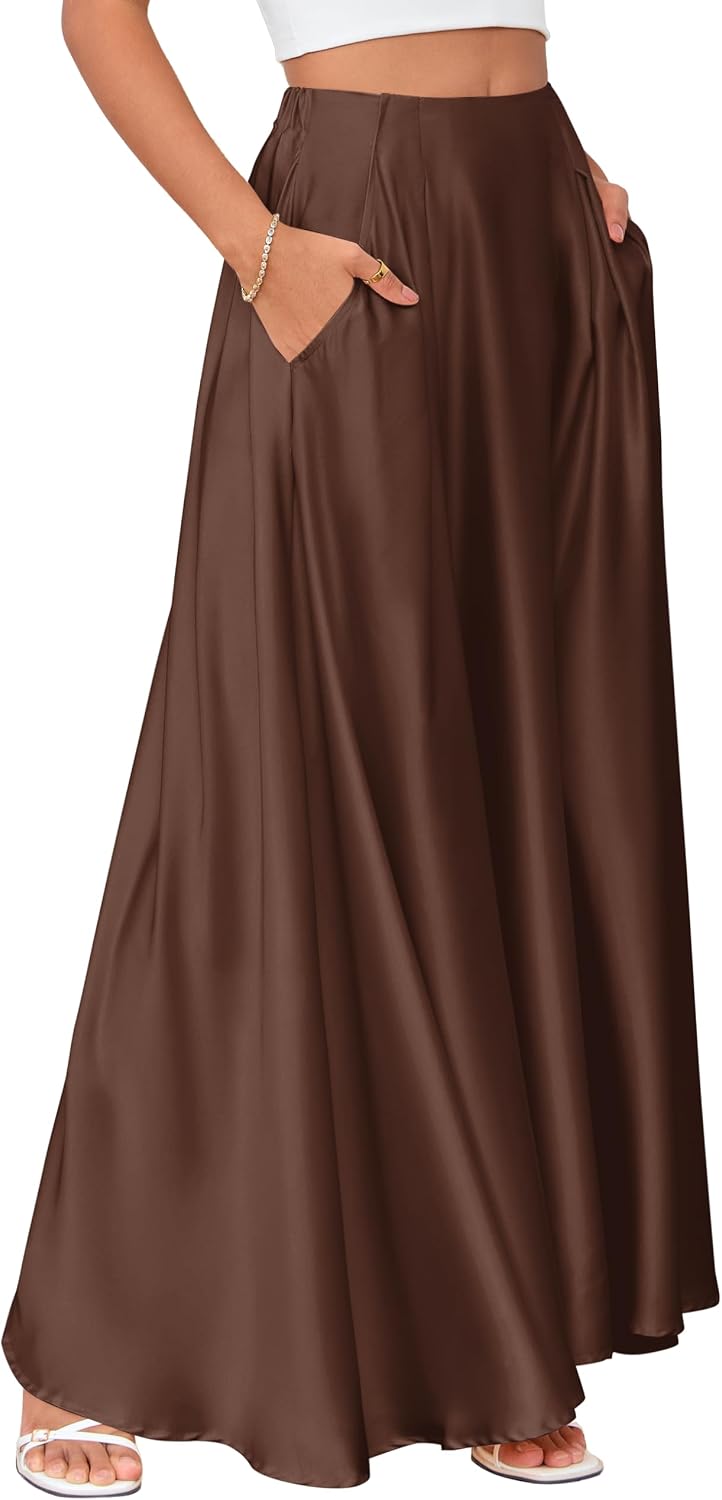 Maxi Satin Skirts for Womens High Waisted Flowy Long A line Skirt Trendy for Office Holiday Party