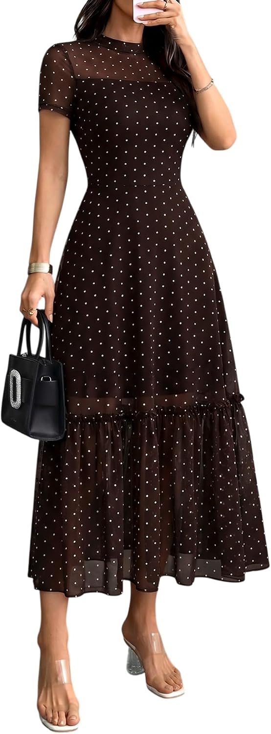 GothDark Women's Summer Floral Mesh Ruffle Casual Maxi Wedding Guest Dress