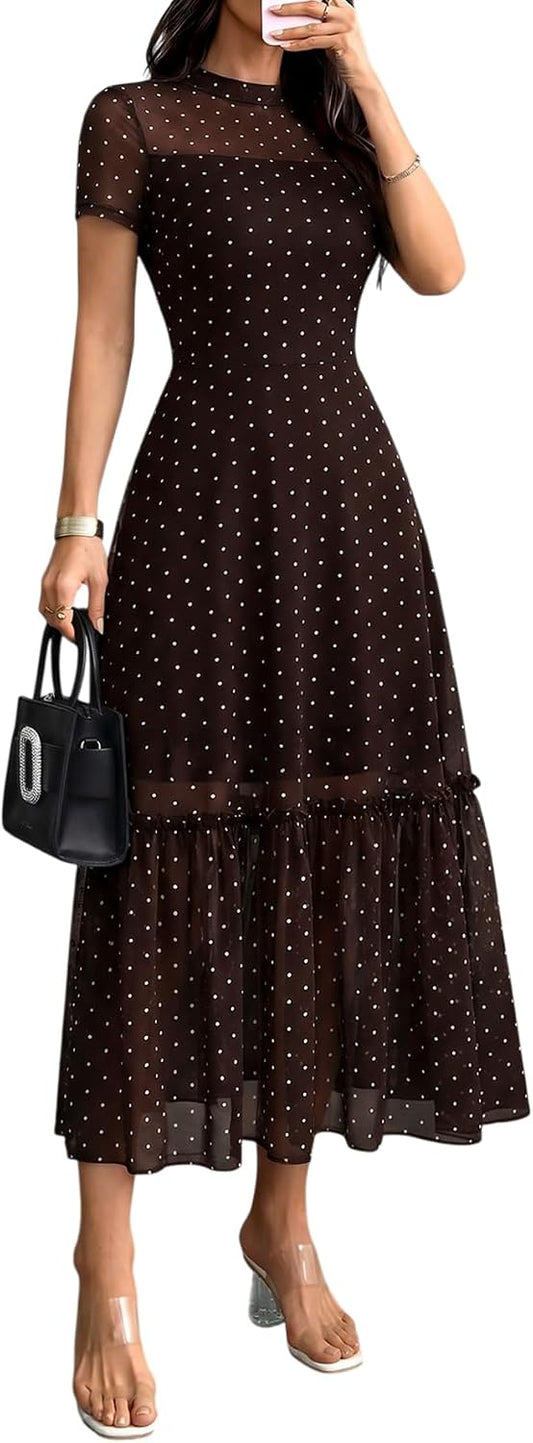 GothDark Women's Summer Floral Mesh Ruffle Casual Maxi Wedding Guest Dress