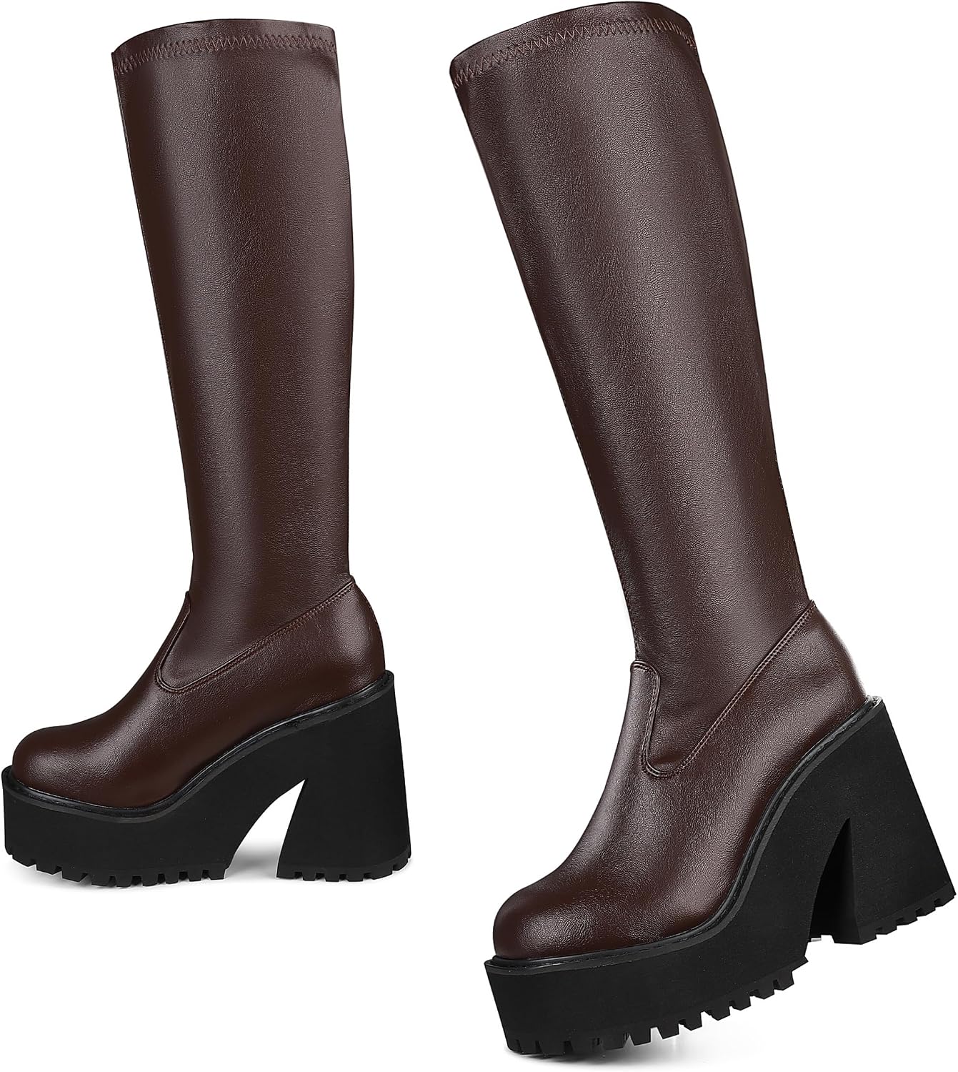 Platform Knee High Boots Elastic Wedge Chunky Heel Tall Boots Secondary image