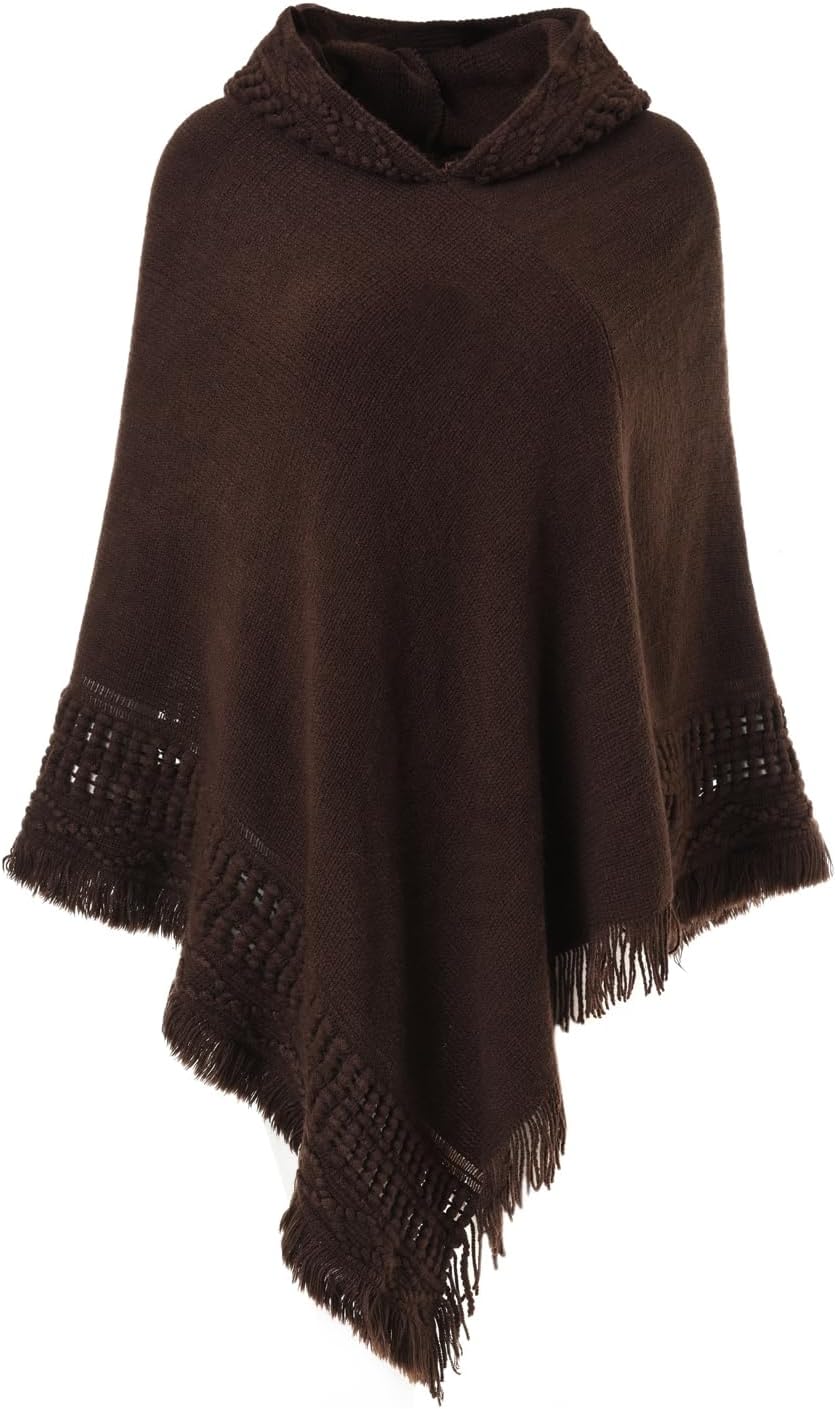Ferand Women's Witchy Hooded Knit Poncho with Fringe
