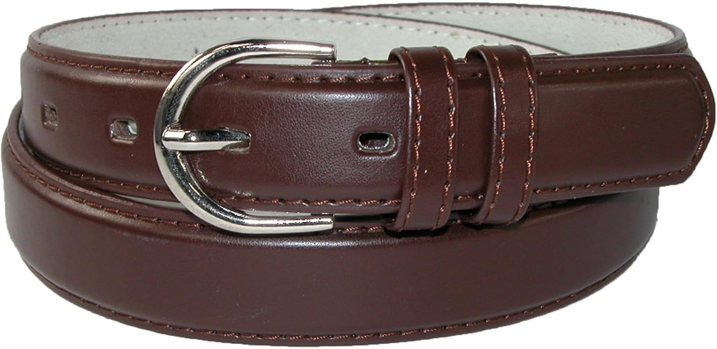 Ctm Women's Leather Dress Belt 1 1/8 Inch Silver Buckle