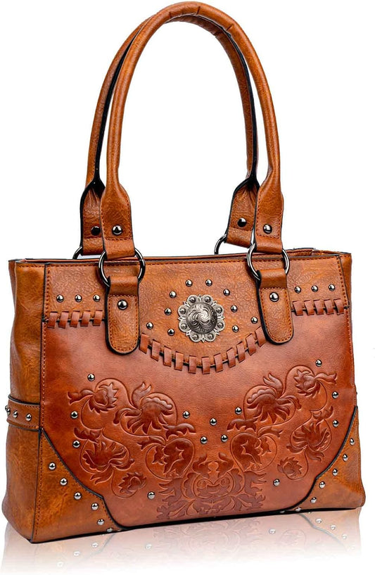 Large Western Tote Bag — Vintage Embossed with Concho Studs