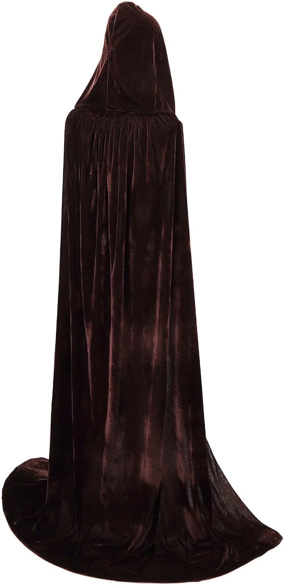 BIGXIAN Long Hooded Cloak Velvet Cape Witch Costume Halloween Costumes for Women Men