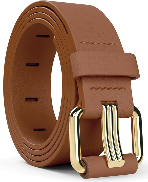 Womens Casual Belts - Multicolor Woven Belt & Brown Vegan Leather Belt