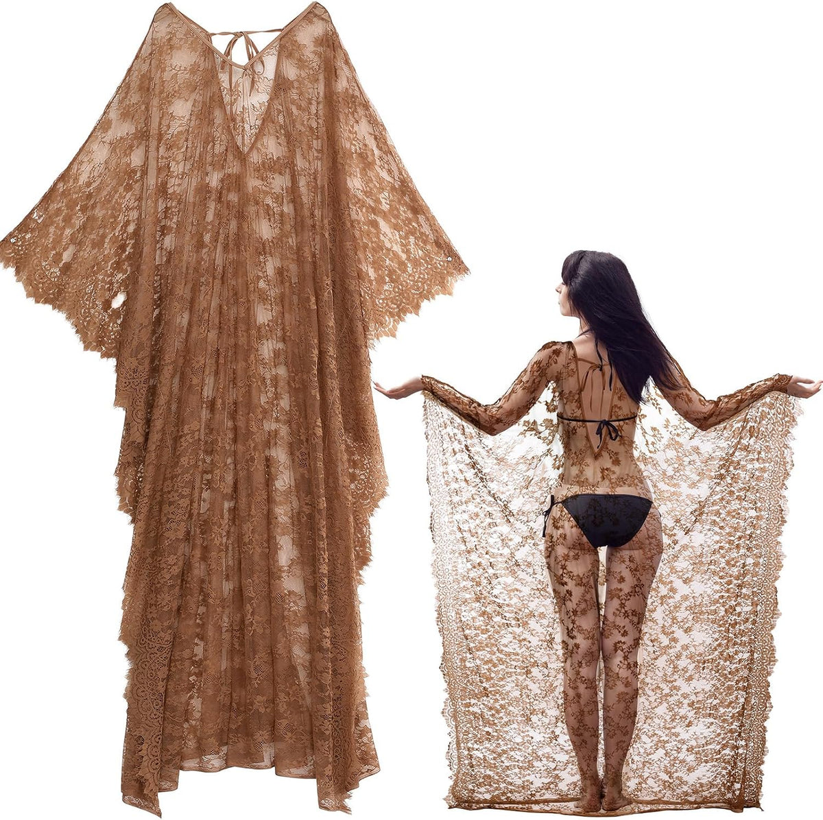 Mepase Boho Witch Lace Kimono Kaftan Dress Robe Beach Bikini Swimsuit Main image