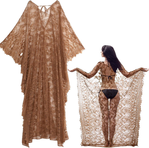 Mepase Boho Witch Lace Kimono Kaftan Dress Robe Beach Bikini Swimsuit