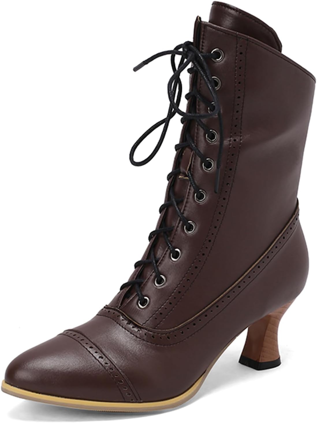 LanreyTaley Victorian Boots for Women Vintage Granny Boots Renaissance Ankle Boots Low Heel Lace Up Booties with Zipper Secondary image