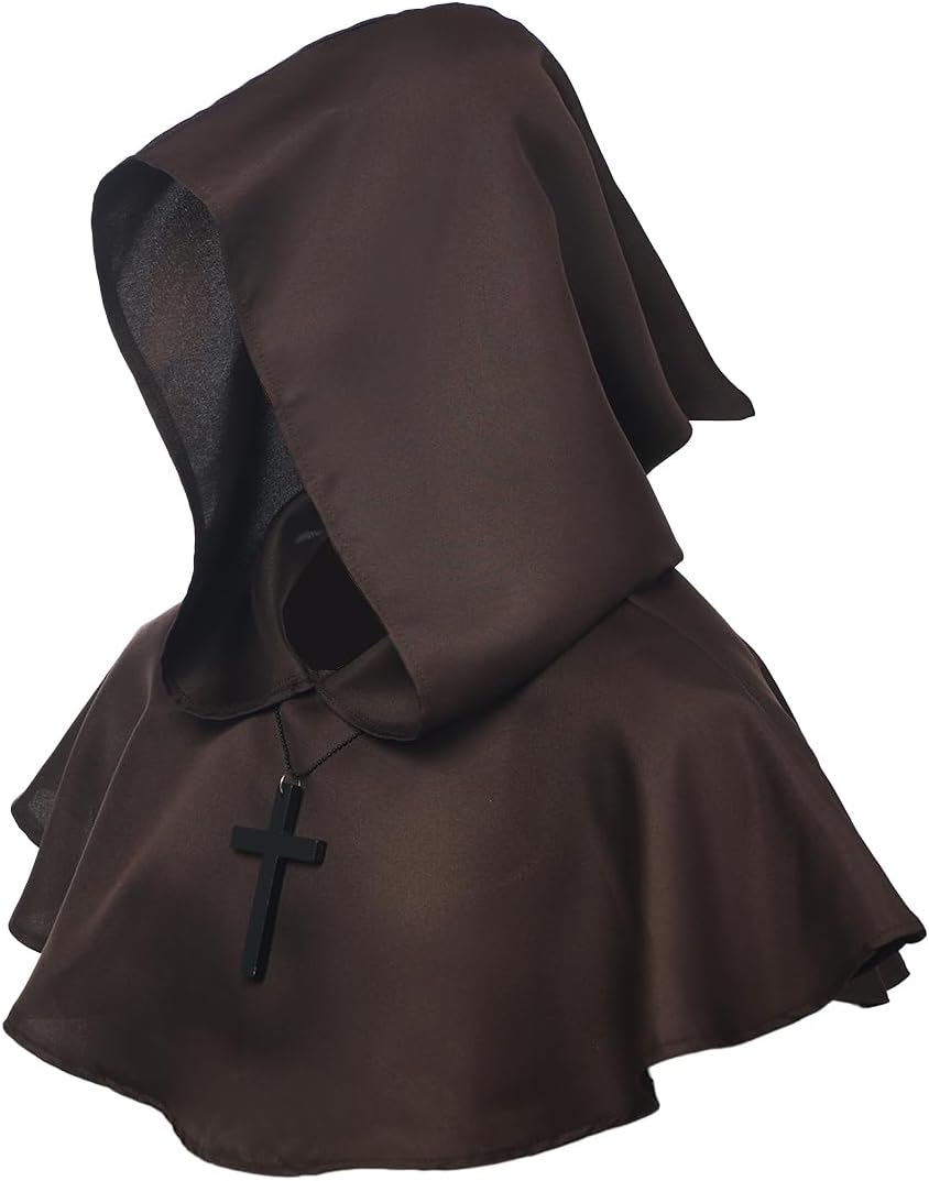 BLESSUME Medieval Cowl Hat Cross Necklace Wicca Pagan Hood Cosplay Accessory Main image
