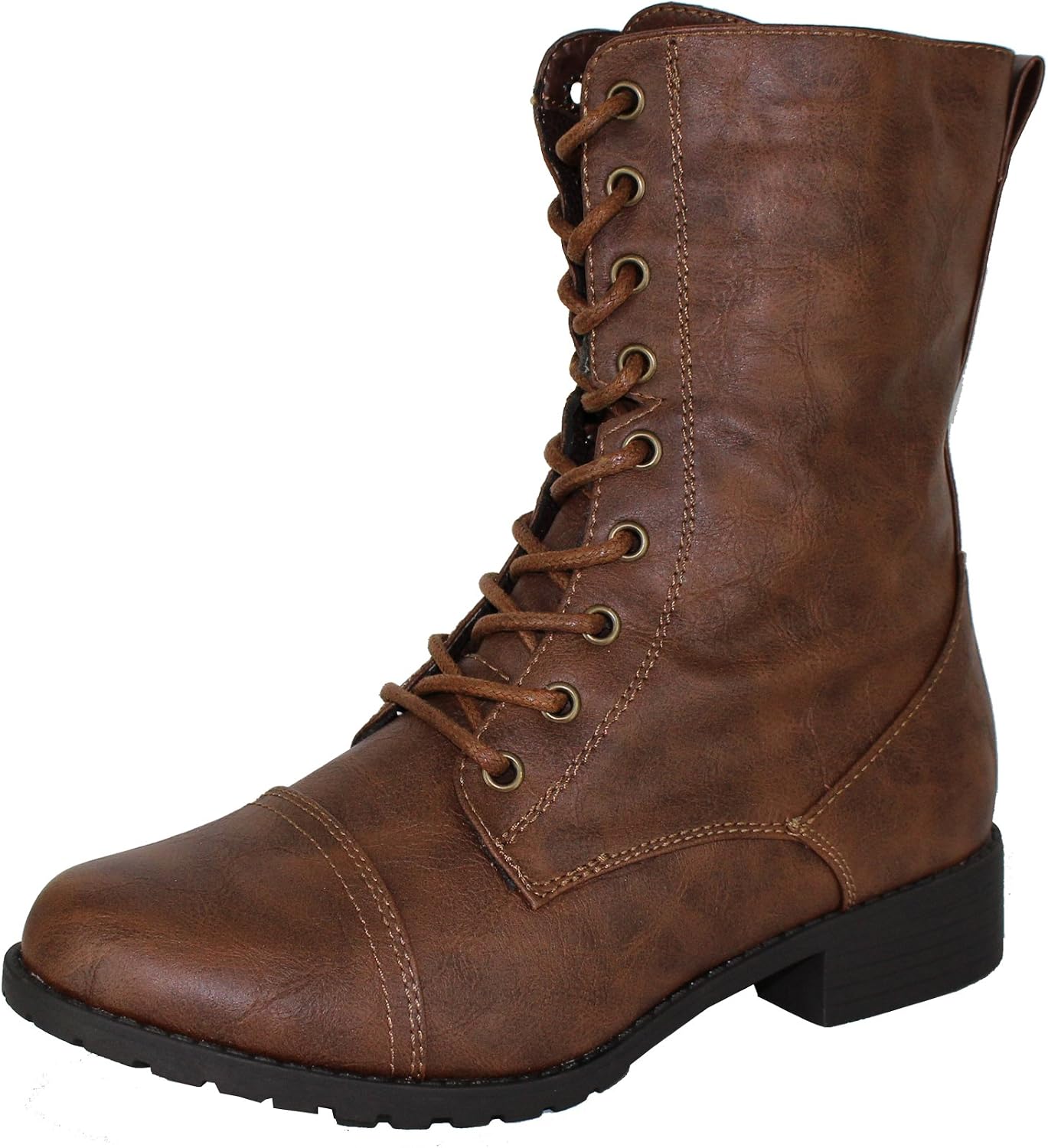 Forever Link Womens Round Toe Military Lace Up Knit Ankle Cuff Low Heel Combat Boots Secondary image