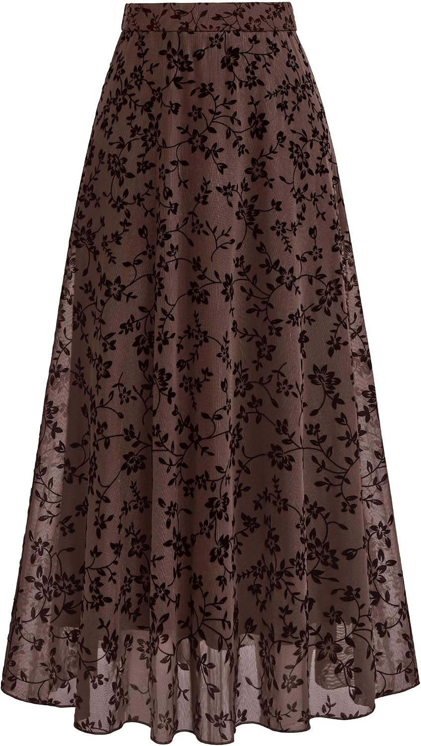 BTFBM Womens Floral Mesh Maxi Skirts Long Tulle Skirt Main image