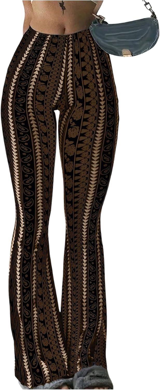 Milumia Women's Boho Yoga Leggings High Waisted Hippie Flared Pants
