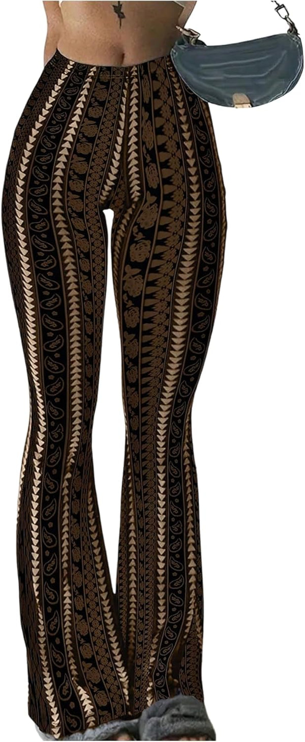 Milumia Women's Boho Yoga Leggings High Waisted Hippie Flared Pants