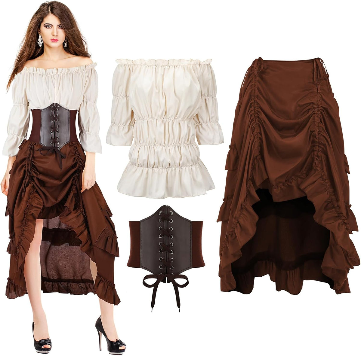 Suhine 3 Pcs Women Renaissance Medieval Pirate Costume