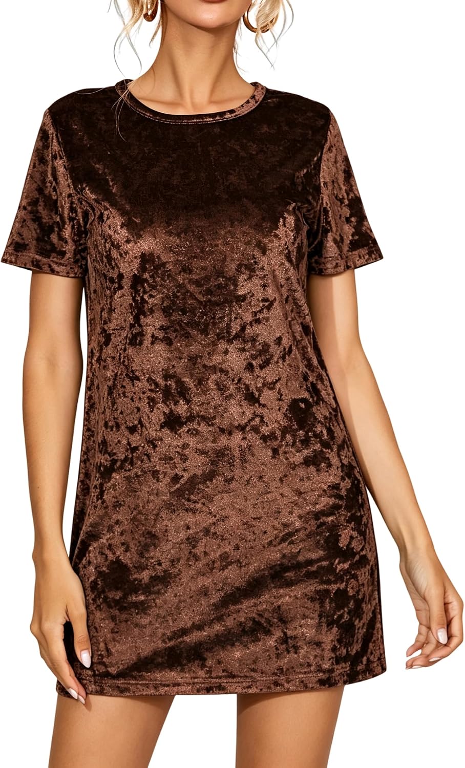 R.Vivimos Women's Crushed Velvet Short Sleeve Mini Dress