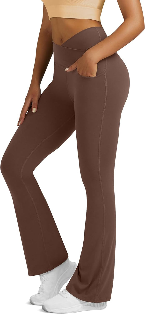 Flare Leggings For Women Yoga Pants With Pockets High Waisted