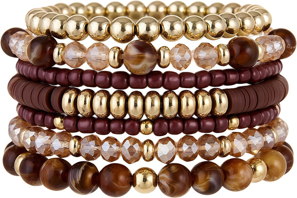 Bohemian Stackable Beaded Bracelets for Women, Multilayer Stretch Bead Bracelet Set, Vintage Boho Stacking Bracelets, Bohemian Jewelry Gifts for Women (Black)