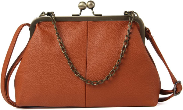 Women Classical Kiss Lock Clutch with Chain Strap Shoulder Bag Purse Wallet