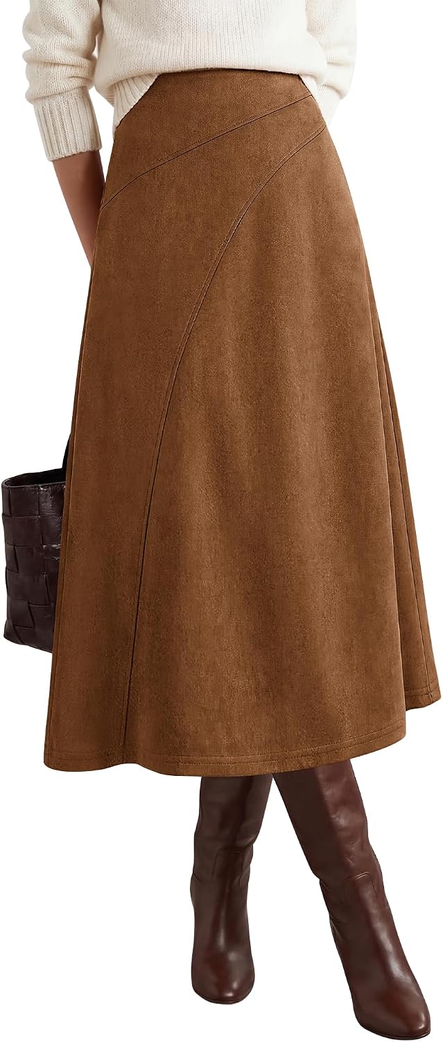 BTFBM Women Faux Suede Midi Long Skirt Fall Fashion 2026
