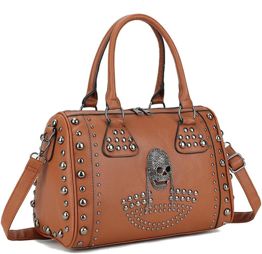 Women Skull Handbag — Large Capacity Gothic Studded Shoulder Bag