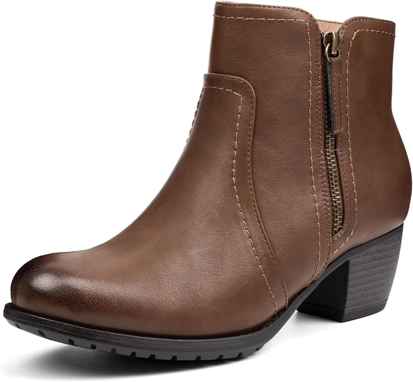 Women's Ankle Boots,Lace-up Round Toe Comfortable Low Heel Dress Booties with Side Zipper Secondary image