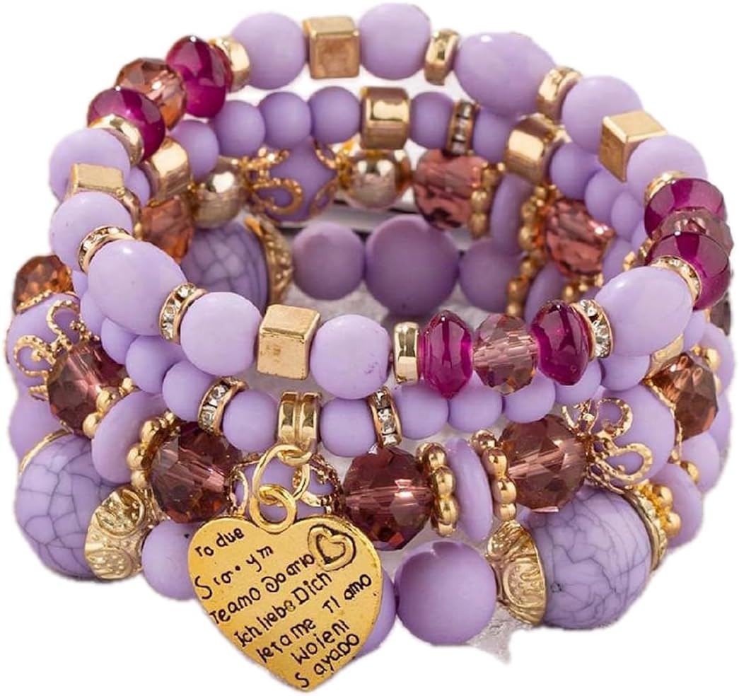 Women Beaded Bracelet Set | Colorful Boho Stackable Trendy Design with Crystal Accents Multilayer Bangle Bracelet | Fashion Stretch Braclets Jewelry for Women