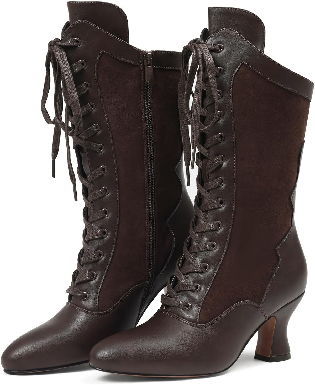 Witch Boots for Women Victorian Lace Up Pirate Mid Calf Boot