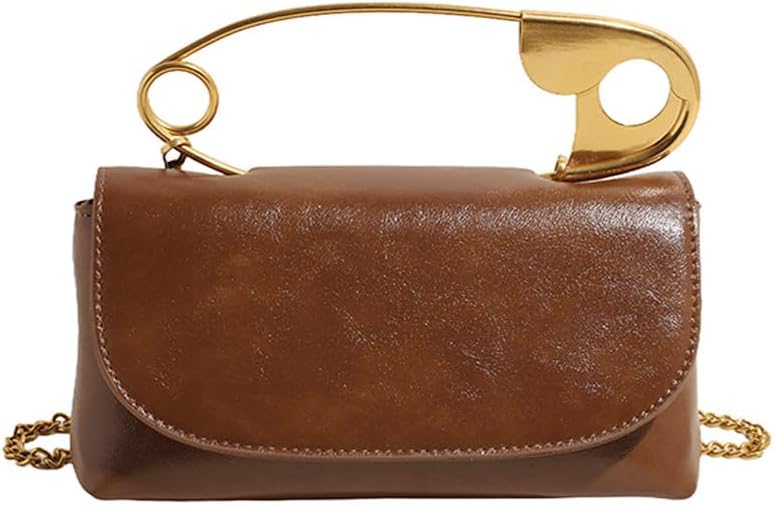 Women's Safety Pin Leather Crossbody Clutch with Gold Handles & Chain Secondary image