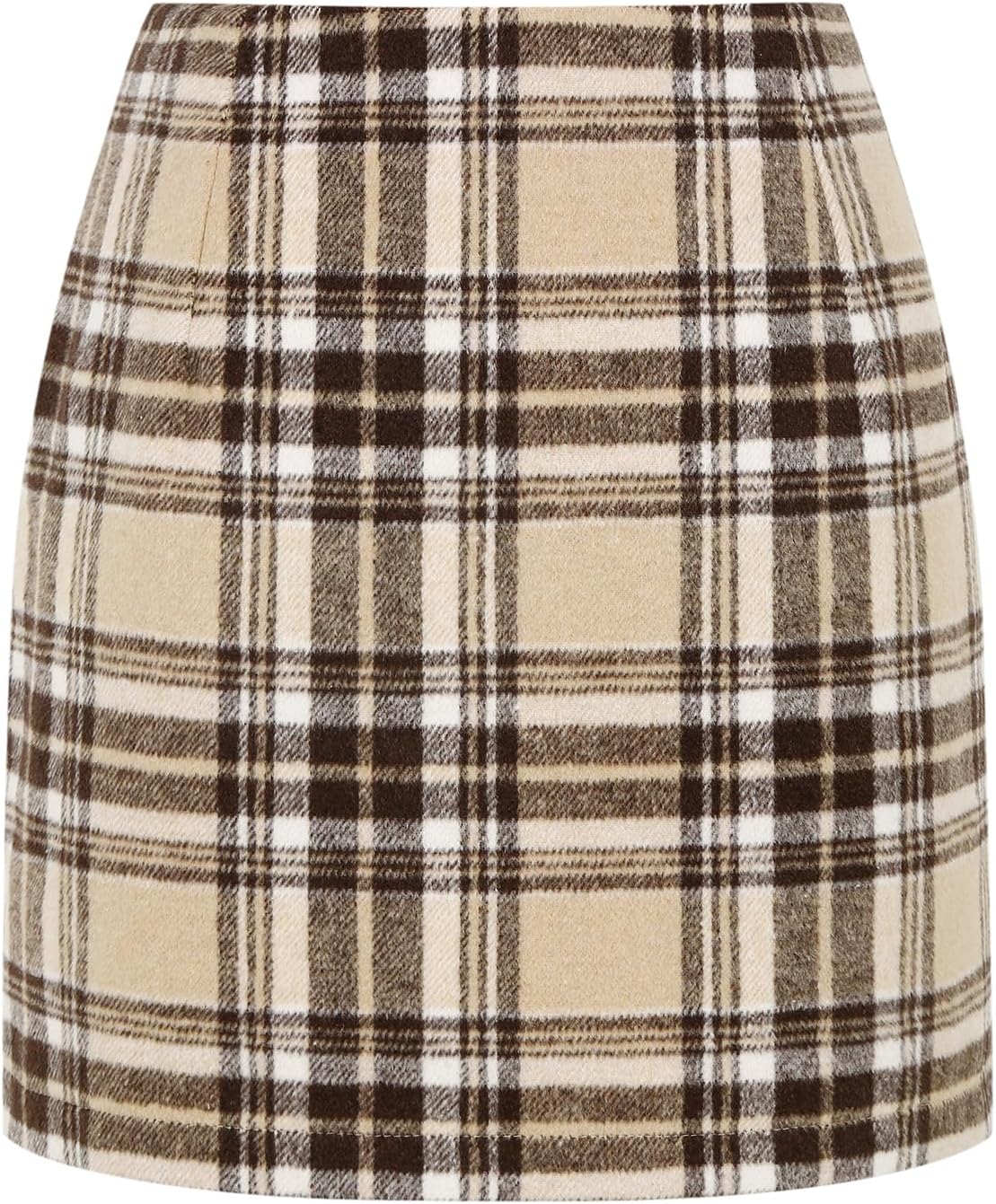 Womens High Waist Plaid Skirt Bodycon Pencil Wool Mini Skirts