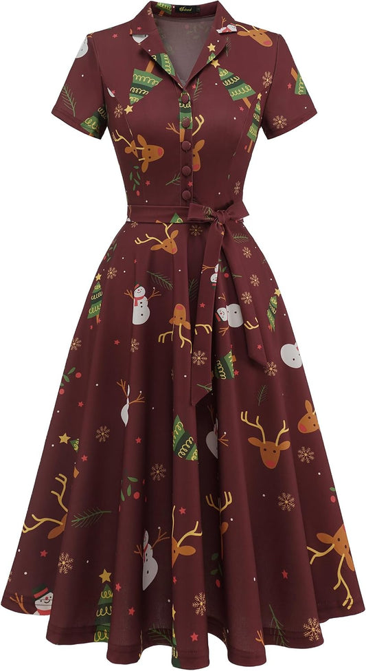 Wedtrend Women's Vintage Tea Dress, Short Sleeve Cocktail Party Dress Work Church Casual Dress