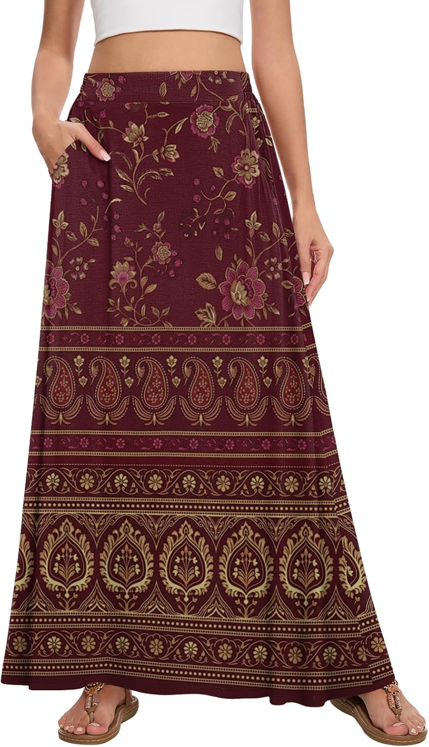 Womens Maxi Skirt Long Flowy Summer A-Line High Waist Skirts