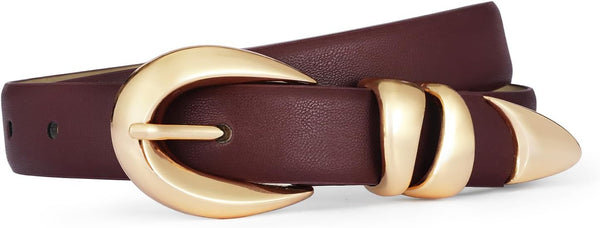 Belts For Women With Gold Buckle – Adjustable Black Leather Belt For
