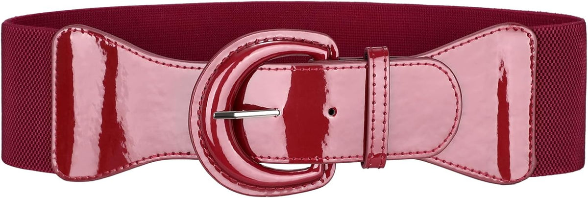 JASGOOD Women Wide Elastic Belts Vintage Chunky Buckle Patent Leather Belt