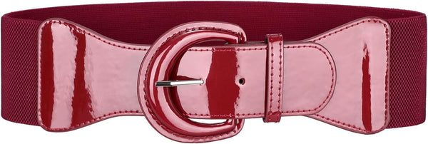JASGOOD Women Wide Elastic Belts Vintage Chunky Buckle Patent Leather Belt