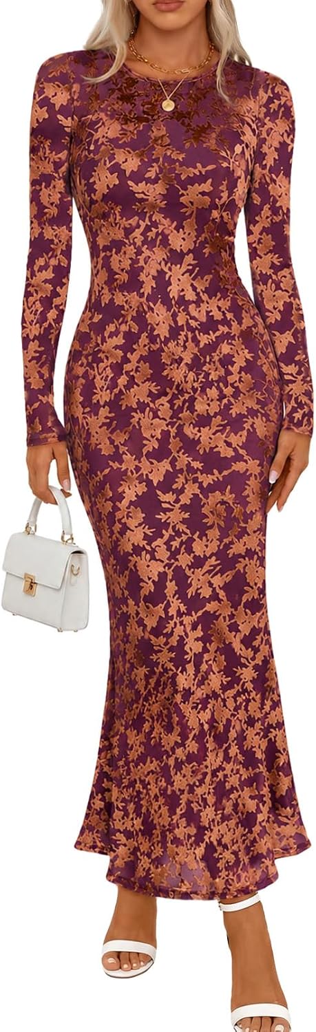 MEROKEETY Womens Fall Velvet Formal Wedding Guest Maxi Dress