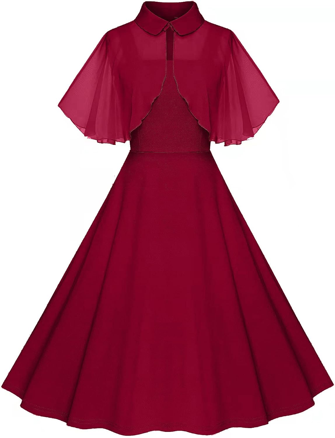 1950s Dresses for Women Vintage Goth Swing Cocktail Dress with Pockets and Chiffon Shawl