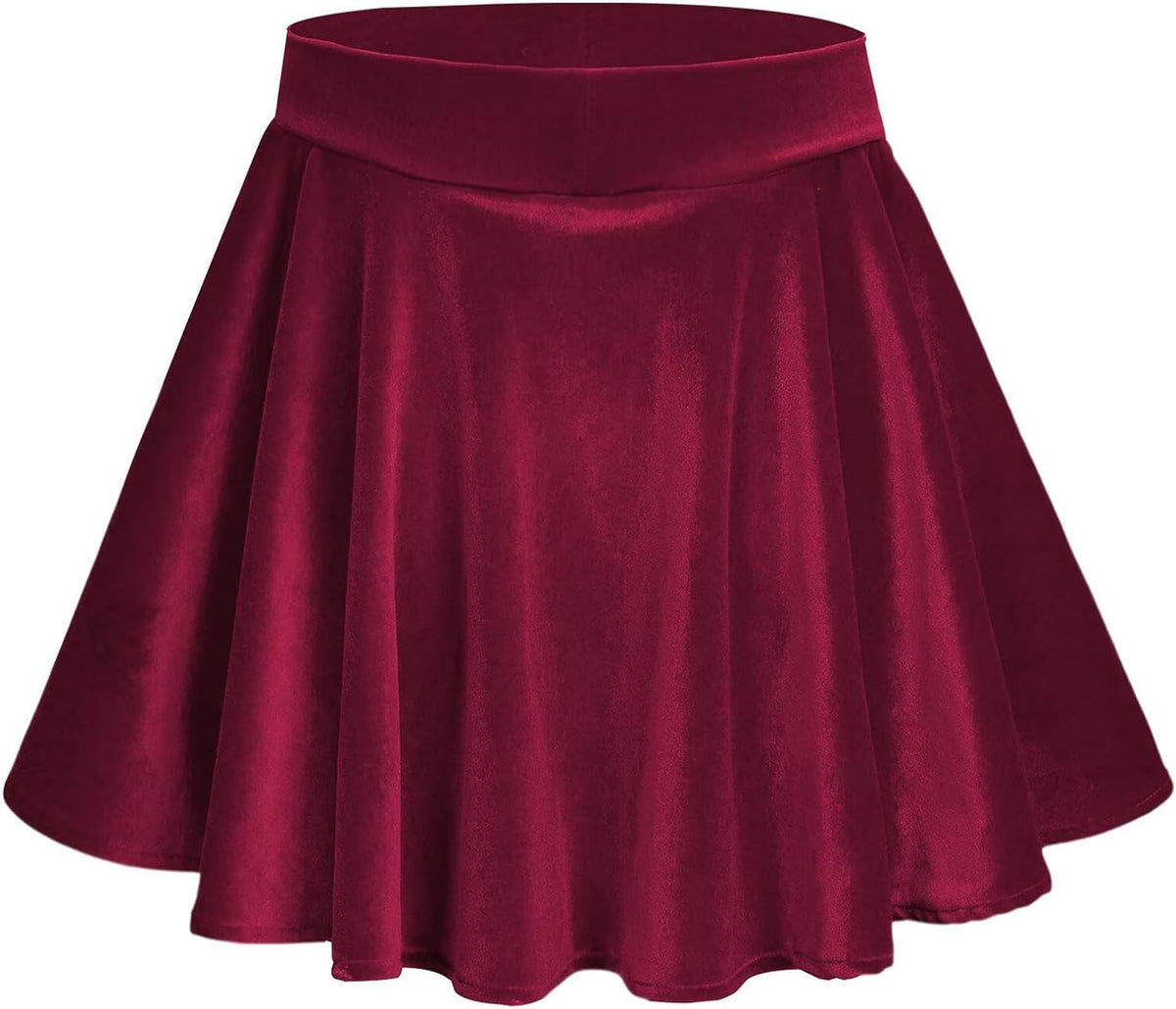 Girls Velvet Pleated Skirts Mini Strech Twirl Skirt with Pockets 6-16 Years