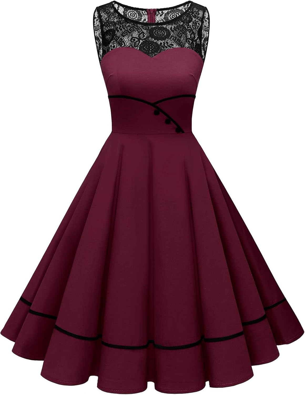 Bbonlinedress Women's 50s Vintage Floral Lace Retro Rockabilly Sleeveless Round Neck Cocktail Party Swing Dress