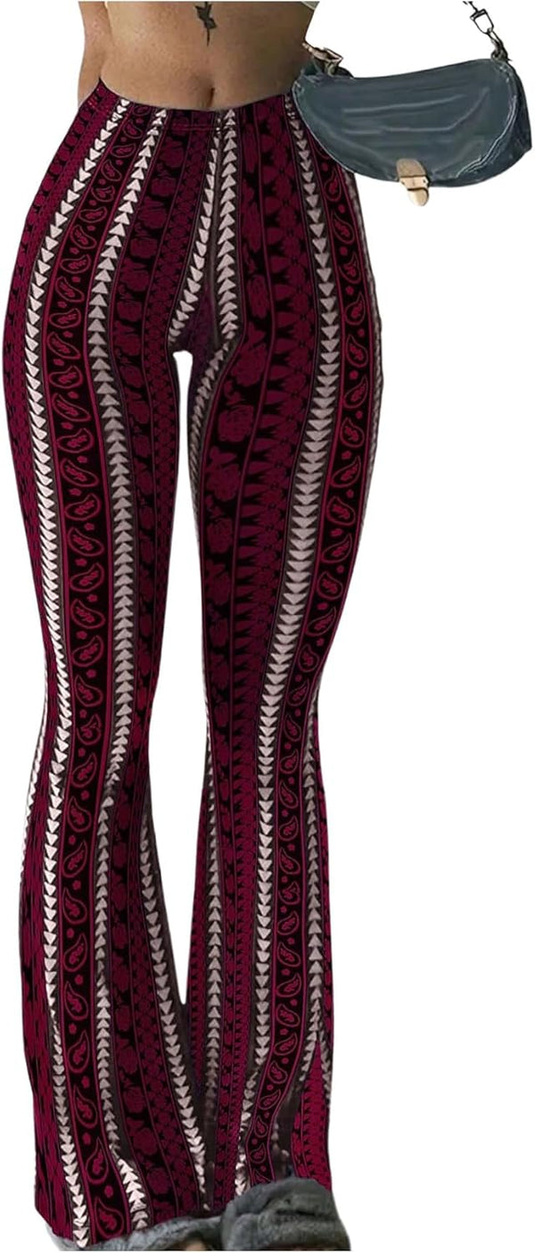 Milumia Women's Boho Yoga Leggings High Waisted Hippie Flared Pants