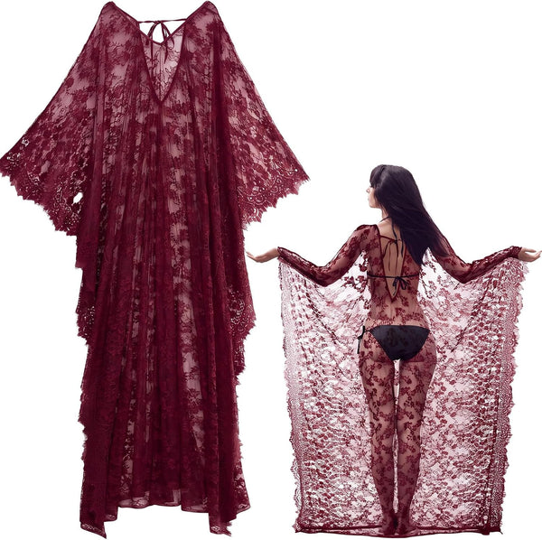 Mepase Boho Witch Lace Kimono Kaftan Dress Robe Beach Bikini Swimsuit